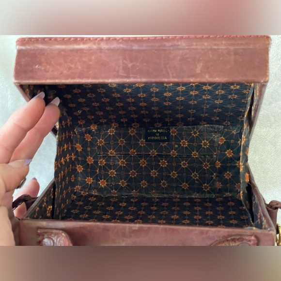 Vintage 70’s leather and bamboo rattan square purse Crossbody adjustable - Picture 6 of 13